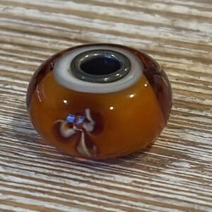 TROLLBEADS fur flower glass bead orange brown white sterling silver core bead